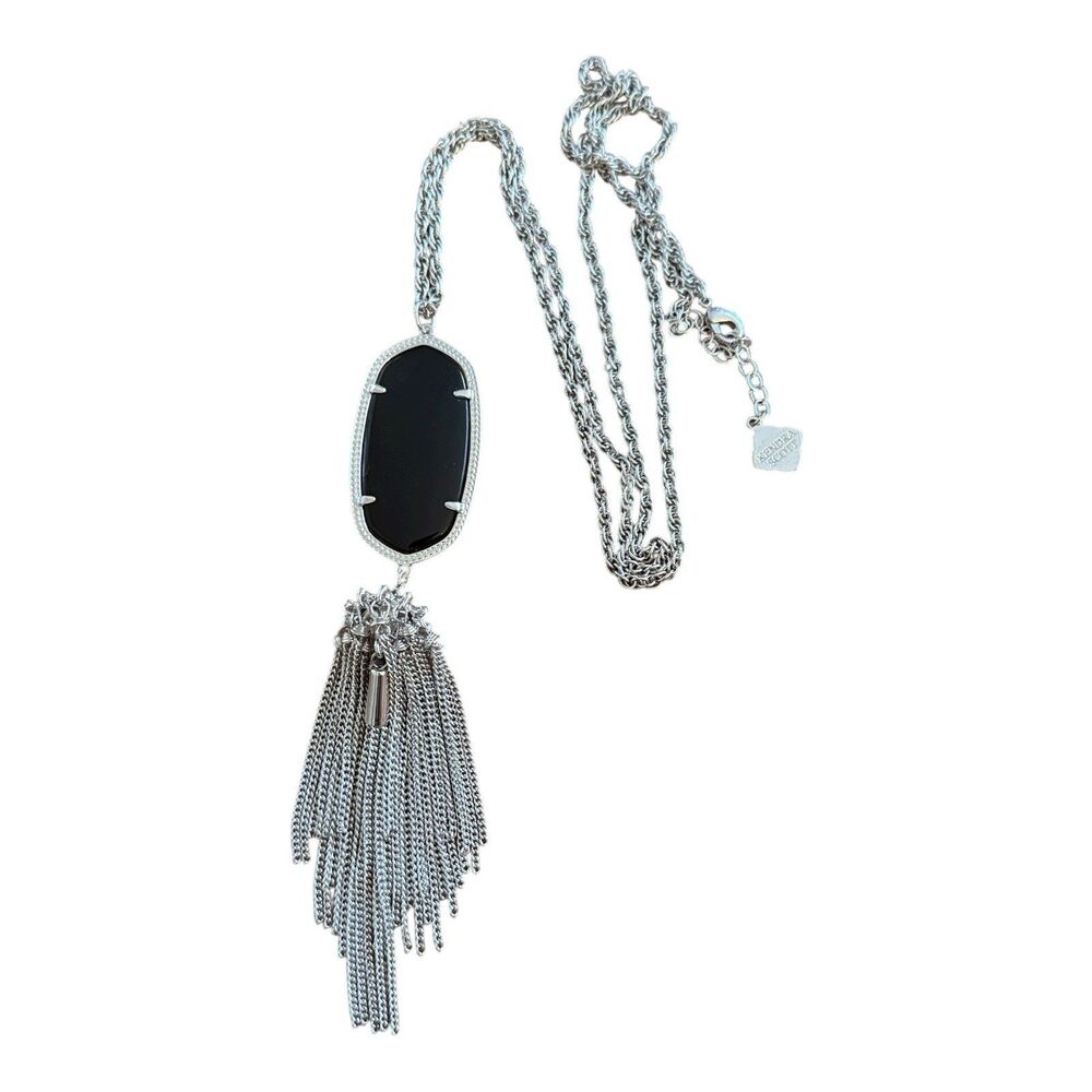 Kendra Scott Rayne Tassel Long Necklace Black Stone Silver Plated